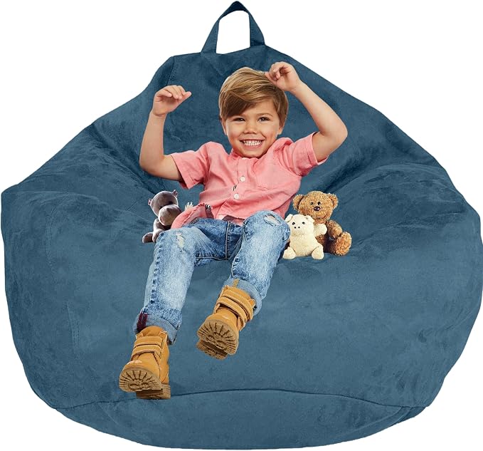 Bean Bag Stuffed Animal Storage Chair Cover (No Filler) for Kids and Adults. Extra Large Bird's Nest Beanbag Memory Foam Soft Premium (Navy Blue, 3.5 ft (Cover Only)) by Delmach