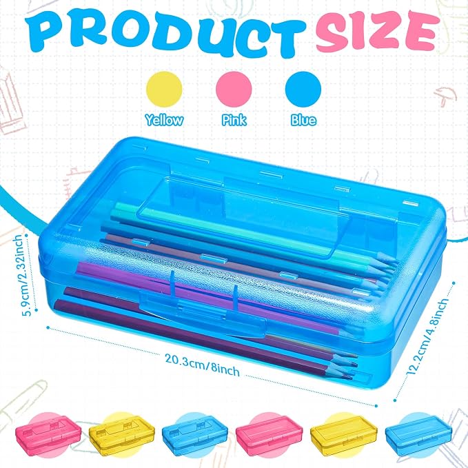 Patelai 30 Pcs Large Capacity Pencil Case Bulk Clear Hard Plastic Pencil Box Organizer with Snap Tight Lid Stackable Crayon Storage Box for Kids School Classroom Home Office 2 Style (Pink Yellow Blue) - Image 2