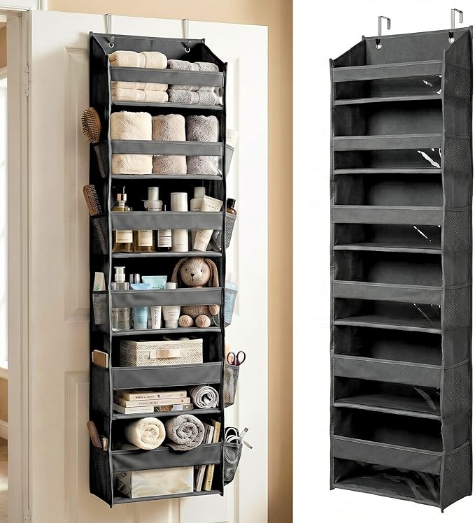 Over the Door Organizer, 6-Tier, 100D Fabric, Dark Gray 1pc | Over the door shoe organizer, 50 lbs capacity, 12 side mesh pockets, 100D extra thick fabric, Closet & entryway storage by HomeluxTheory