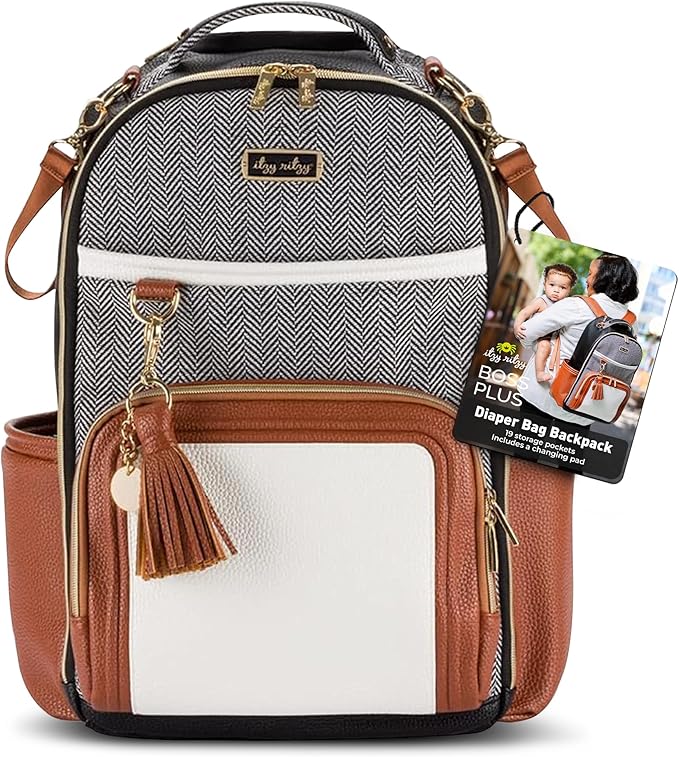 Itzy Ritzy Boss Plus Diaper Bag Backpack with 19 Pockets (Coffee & Cream) | Large Diaper Bag Backpack Includes 2 Insulated Bottle Pockets, Changing Pad, Stroller Clips, Padded Straps, Travel-Ready by Unknown