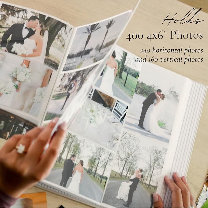 Wedding Photo Album 4x6 Pictures & Custom 2025 Year Linen Picture Scrapbook | 400 Pockets for Horizontal & Vertical Photos - Large Photo Album Book for Personalized Wedding Day Memory Keepsake - Image 3