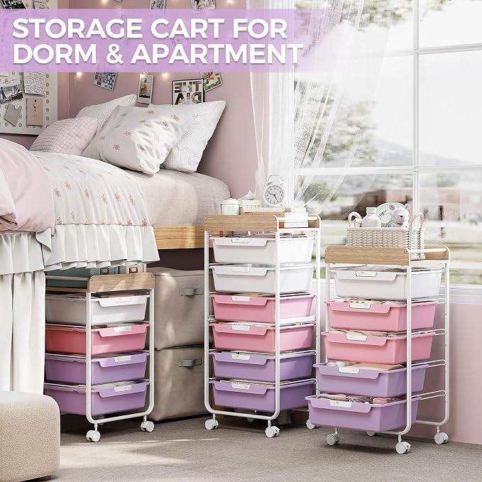 SYKIARIOL Rolling Storage Utility Cart with 4 Drawers,Art Cart,Purple | Kids Craft Cart,Makeup Organizer and Storage with Wooden Tabletop - Image 8