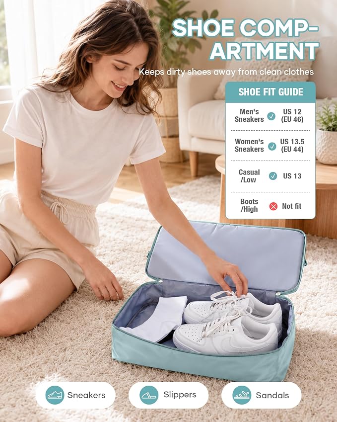 Travel Duffel Weekender Bag Women Tote Carry On Bags With Shoe Compartment | Travel Overnight Bags with Trolley Sleeve for Airplanes Waterproof Lightweight Sport Tote Gym with Toiletry Bag Blue - Image 8