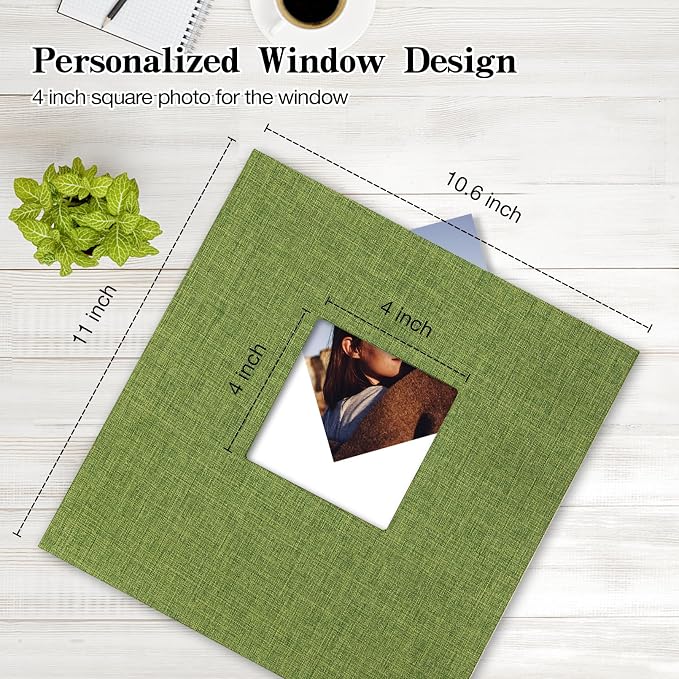 potricher Self Adhesive Photo Album 40 Pages, Linen cover, Green | Photo Album Self Adhesive 4x6 5x7 8x10 Pictures, Linen Cover DIY Scrapbook Albums for Family, Wedding, Baby, Anniversary - Image 2