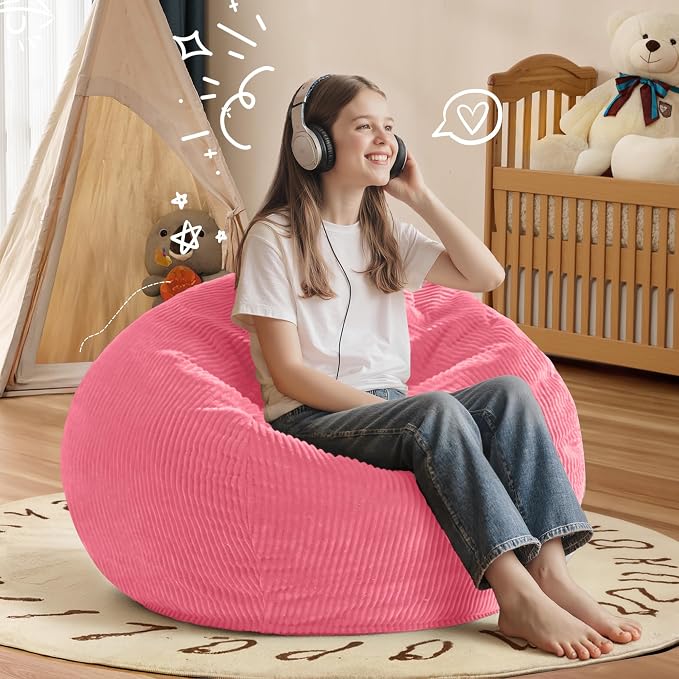 2FT Bean Bag Chair: 2' Small Bean Bags with Memory Foam Filled | Beanbag Chairs with Handle,Teardrop Bean Bag Sofa with Corduroy Machine Washable Cover for Living Room,Bedroom-Pink - Image 5