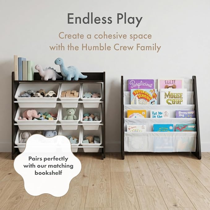 Humble Crew Kids Toy Organizer with Display Shelf, 9 Bins, 3 Tier Storage | Sturdy wood and steel toddler shelf, removable BPA-free containers, wall anchor anti-tip safety kit for bedroom or classroom - Image 8