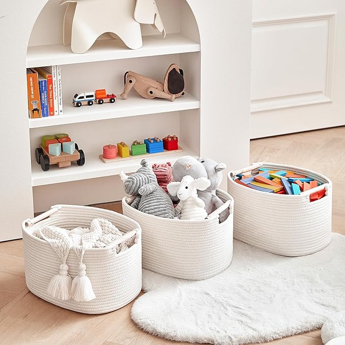 R RUNKA 3 Pack Storage Basket for Cabinet and Toy Organization - 13"x9.8"x8.7" Baskets for Storage - Baby Toy Bin - Toy Storage Organizer - Ideal for Empty Gift Baskets to Fill-White - Image 3