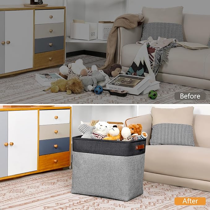 DULLEMELO Grey Storage Baskets for Organizing 3 Pack Fabric Shelf Baskets for Gifts Empty Large Storage Organizer for Closet,Clothes,Toys,Bedroom (Black&Grey) - Image 7