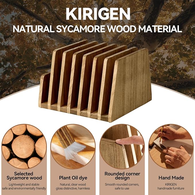 KIRIGEN Wooden File Organizer, 7-Slot Upright Holder for Desk, Brown 7K-DBR | Seven Upright Slots Sort Mail, File Folders, Papers, Bills, Envelopes, and Notebooks; 9.92 x 10.35 x 7.08 In, No Assembly - Image 7