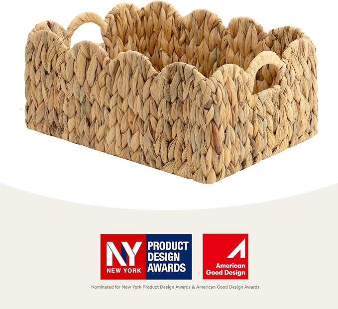 StorageWorks Wicker Baskets for Nursery, Water Hyacinth Scalloped Baskets | Scalloped Wicker Basket for Living Room, Decorative Scalloped Baskets for Storage, Wicker Baskets for Organizing and Decor - Image 2