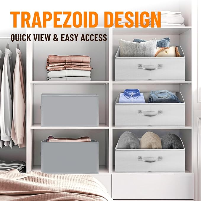 Closet Organizers Bins 6 Pack - Large Closet Shelf Organizer with Handles - Fabric Trapezoid Home Organization and Storage Baskets for Organizing Clothes Toy Blanket Towel Purse Hats - Image 4
