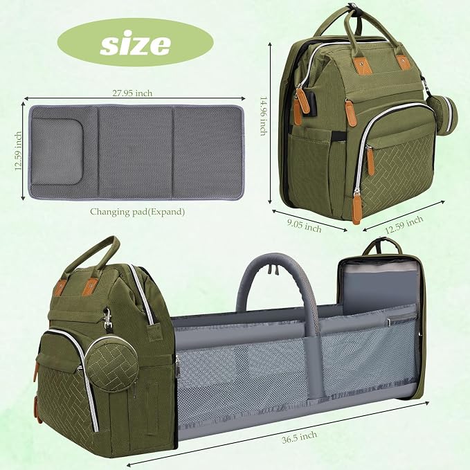 Diaper Bag Backpack for New Parents, Large Capacity Baby Travel Bag with Bottle Holders, Multiple Compartments (Green) - Image 6