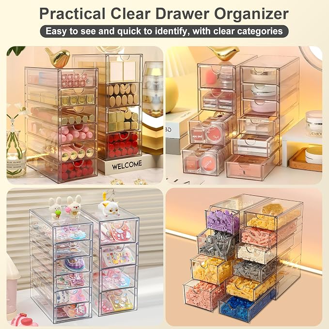 Acrylic Drawer Organizer with 22 Drawers, 4 Set Craft Organizers and Storage, Clear Storage Drawers, Desk Drawer Organizer for Vanity, Office Supplies, Jewelry, Pen - Image 4
