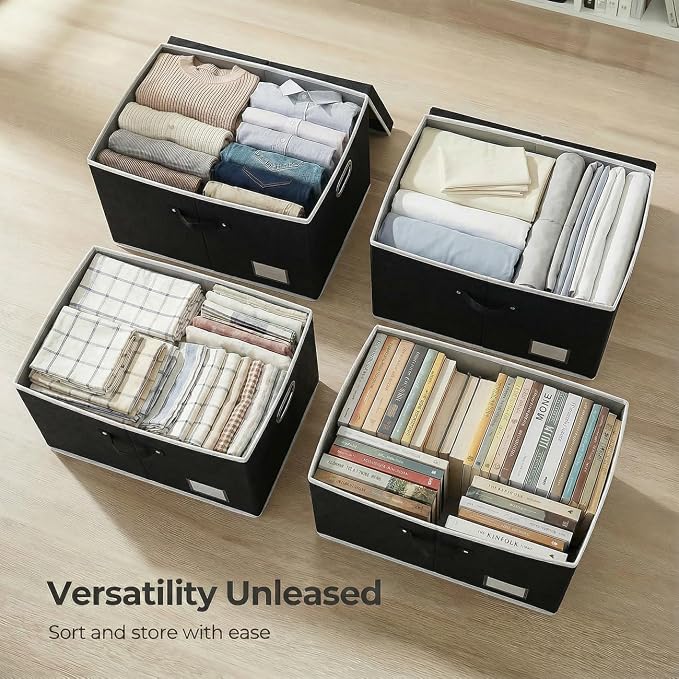 Storage Boxes with Lids [3-Pack] Fabric Collapsible Storage Bins Organizer Containers Baskets Cube with Cover for Home Bedroom Closet Office Nursery Black（23.4X15.9X11.5 - Image 4