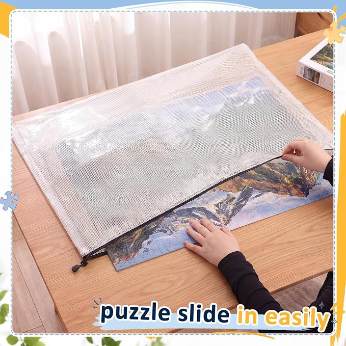 Feifeiya 20 Pack Large Puzzle Storage Bags, 28 x 21 in, Clear Mesh PVC | Zipper Pouches for Puzzles and Board Games, Reusable Storage, Easy Sorting, Clear Visibility, Office Files or Travel Use - Image 7