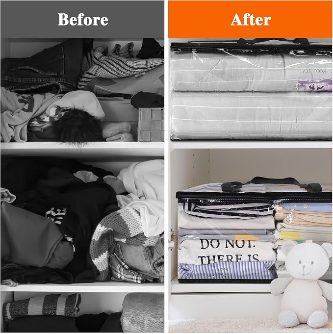 7 Pack Clear Clothes Storage Bags with Zipper 60L | Plastic Storage Bag, Foldable Closet Organizer, For Comforter Blanket Bedding Duvet Toys, Moving Bags - Image 6
