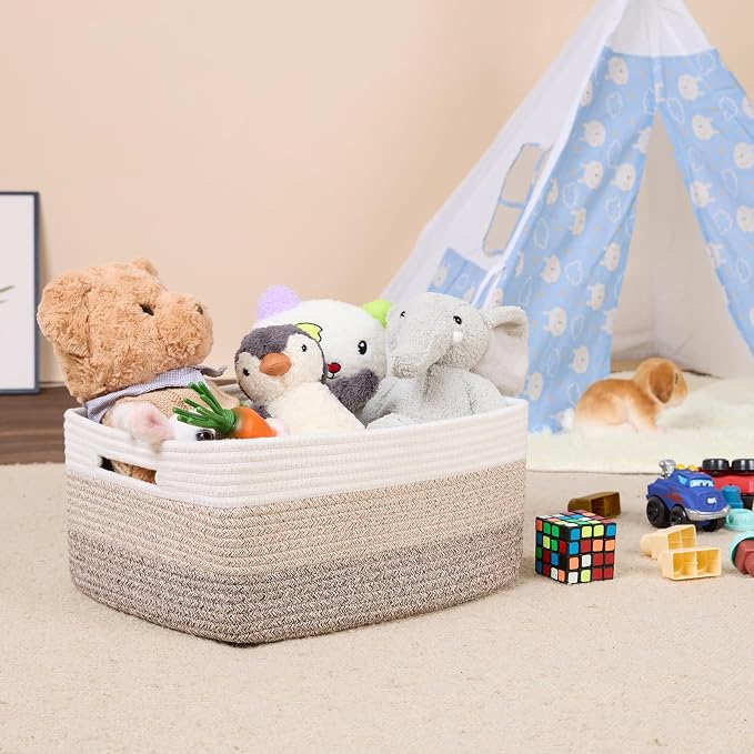 MiniArk Large Storage Baskets for Shelves, 17 x 13 x 7.5” Closet Organizers Bins for Clothes Blanket Towels, Baby Nursery, Toy Baskets Box, Woven Rope Baskets, 2 Packs Gradient Brown - Image 5