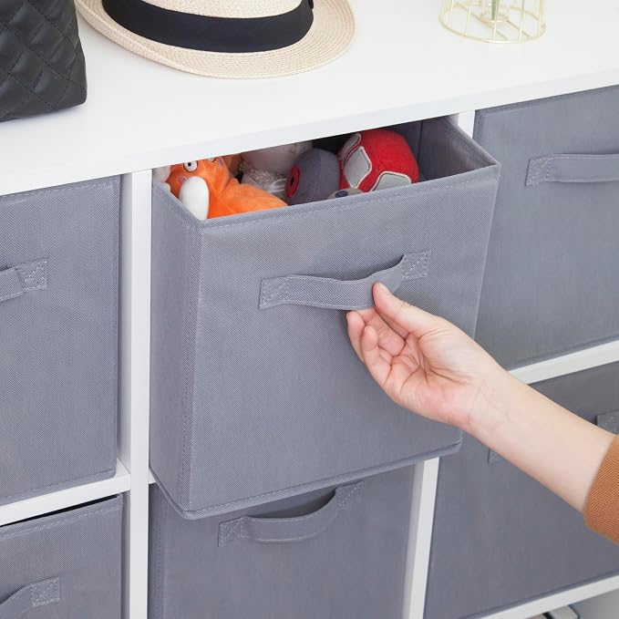 Storage Cubes, 11 Inch Cube Storage Bins, Set of 10, Fabric Foldable Storage Bins With Handles, Closet Storage Organizer Bins, Cubby Clothing Storage Baskets for Shelves, Gray - Image 3