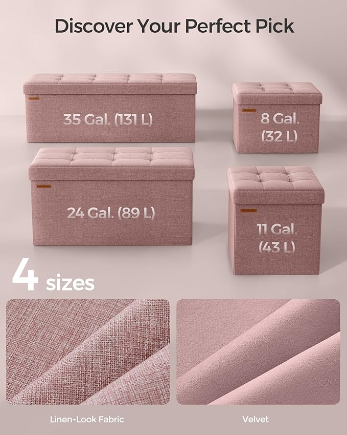 SONGMICS Mazie Collection - 30 Inches Folding Storage Ottoman Bench, Ottoman Foot Rest, End of Bed Bench, Storage Chest, Load 660 lb, for Living Room, Bedroom, Entryway, Jelly Pink ULSF047R11 - Image 6