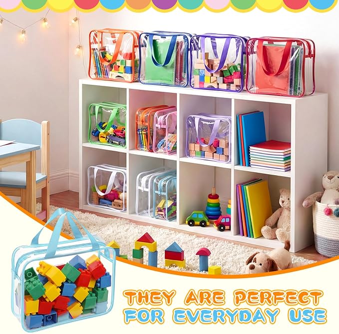 Shinylin 12 Packs Large Toy Storage Bags with Labels Clear PVC Toy Organizer with Zipper Colorful Classroom Storage Reusable Waterproof Organizer for Playroom School Blocks Game (Vibrant Colors) - Image 5