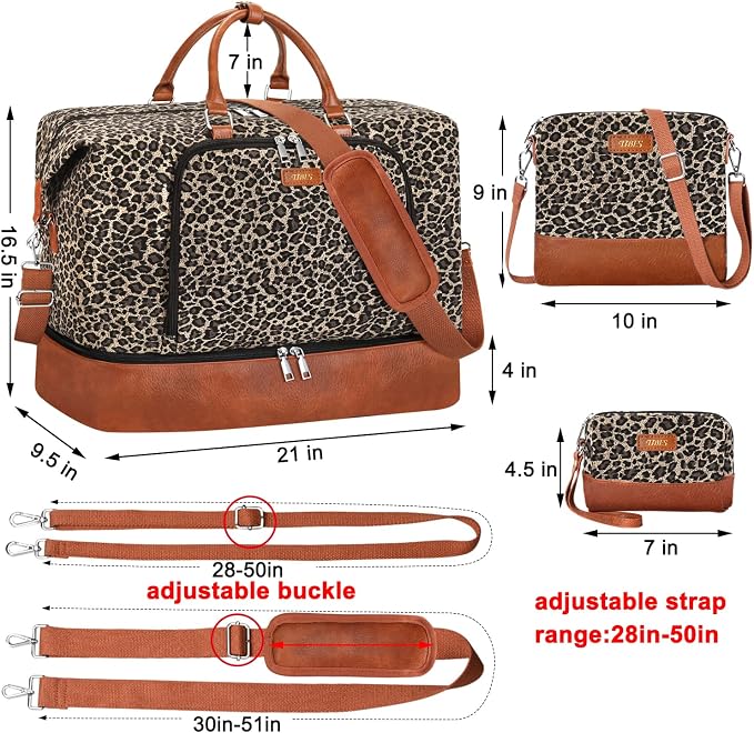 TIBES Travel Weekender Bag for Women, Overnight Bag with Shoe Compartment | 3PCS Large Travel Duffel Bag for Gym, Travel, Hospital, Business Trip, Carry On Tote, Wet & Dry Separation, Water Resistant - Image 6