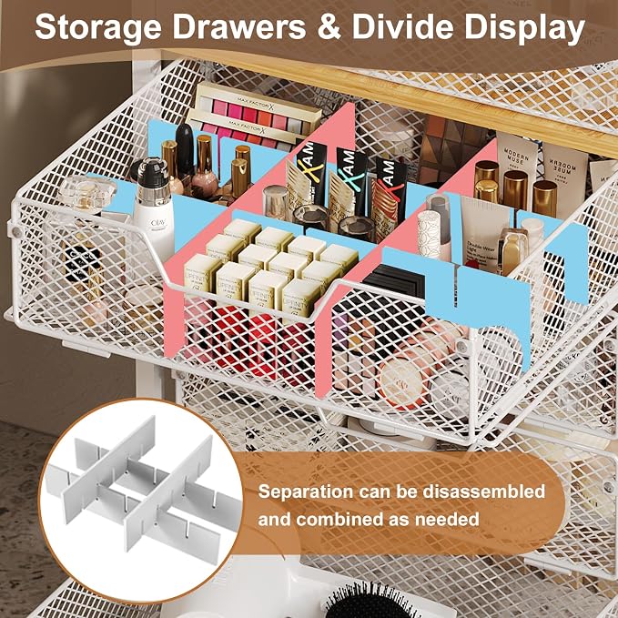 5-Tier Craft Organizer Cart with Wheels,Craft Organizers and Storage with Drawers,Lockable Wheels Rolling Utility Cart with DIY Divider,Office Supply Organizer,Ideal for Studio,Office Patent Pending - Image 6