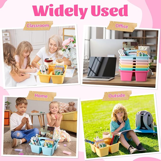6 Pack 3 Compartment Small Caddy Plastic Classroom Organizer with Handle Portable Teacher Supply Storage Caddy Craft Art Caddies for Pencil, Crayon, Marker, Home, Office, School Supplies(Pastel) - Image 6