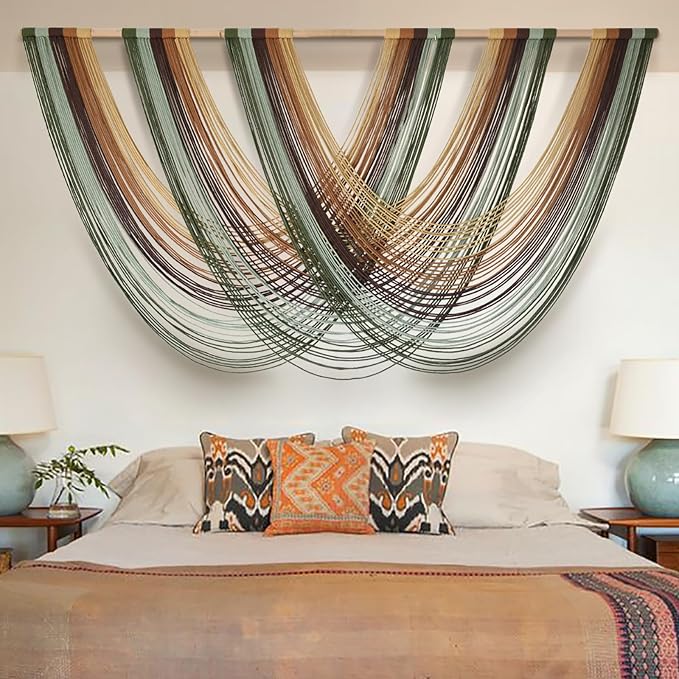 Macrame Wall Hanging Large Boho Wall Decor Yarn Wall Art Tapestry 57"W*31"L | Modern Home Decor, for Nursery Bedroom Decoration, Soft Fiber Art, Statement Wall Hanging, Ready To Hang - Image 2