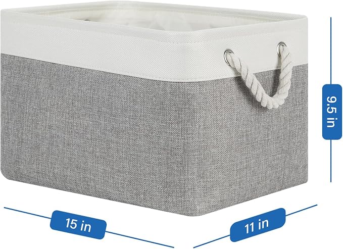 Temary Storage Baskets 4Pack Fabric Storage Bins Clothes Baskets with Rope Handle, Decorative Basket for Gift, Blankets (White&Gray,15x11x9.5 inch) - Image 4