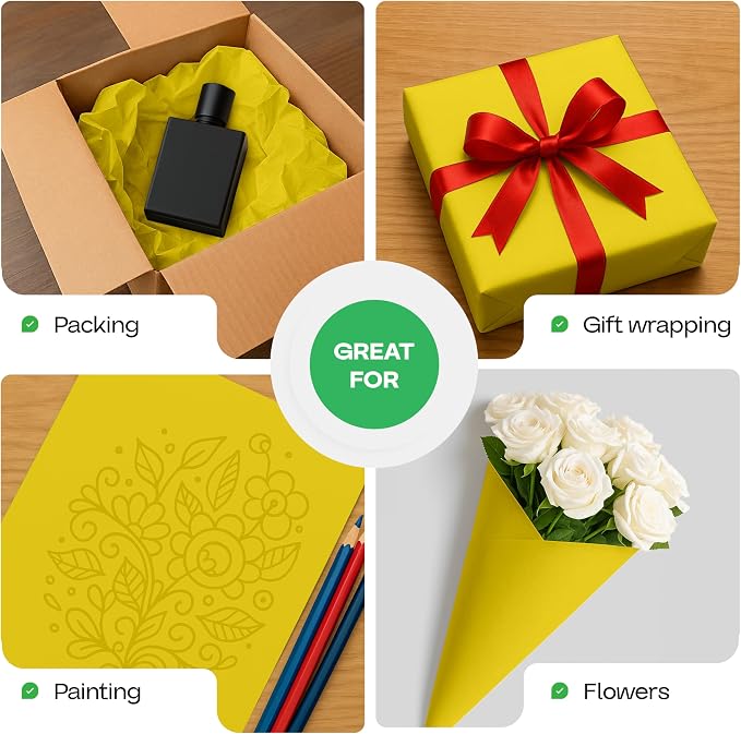 48" x 1200" (100 feet) Yellow Kraft Paper Roll - USA-Made Quality Craft Paper for Gift Wrapping, Kids' Arts & Crafts, School Projects - 100% Recycled Natural Material 50lb Thickness by IDL Packaging - Image 5