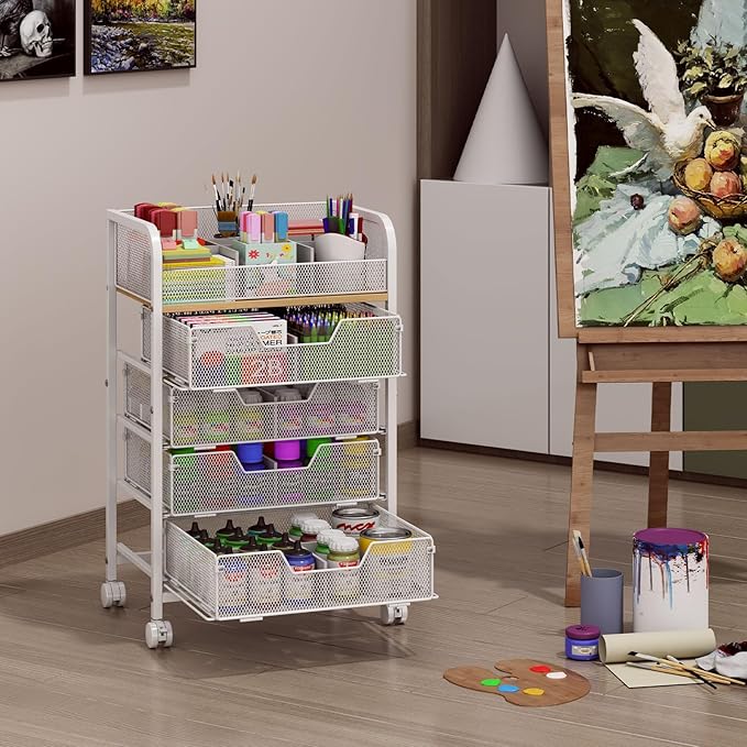 5-Tier Craft Organizer Cart with 5 Sets of DIY Dividers,Craft Organizers and Storage with Drawers,Lockable Wheels Rolling Utility Cart on Wheels,Art Supply Organizer,Ideal for Studio,Office,White - Image 5