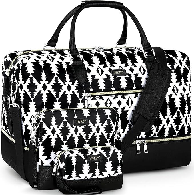 ITIEZY Weekender Bag for Women 21.5" Travel Duffel Large Carry On Bag 3PCS | Nylon Duffel Bag with Waterproof Shoe Compartment, Crossbody Bag and Toiletry Bag, Travel Weekend Hospital Overnight Gym Bag by ITIEZY