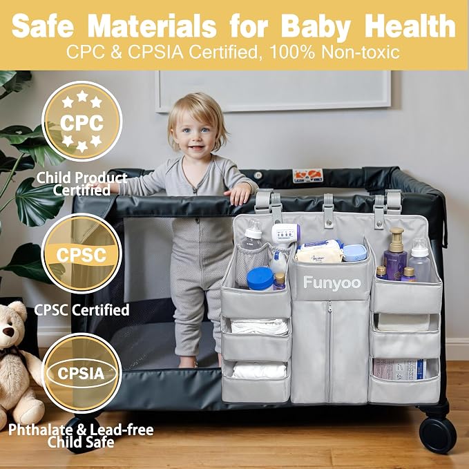 Baby Hanging Diaper Organizer for Changing Table and Crib - Holds 70+ Diapers & Essentials, Heavy Duty Stacker Storage for Playard, 22.4" L x 18.1" W x 5.9" H - Image 2