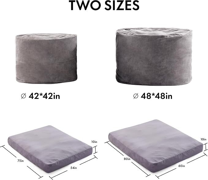 Giant Bean Bag Chair Bed for Adults, Convertible Beanbag Chairs to Floor Mattress, Large Bean Bag Lazy Chair with High-Density Foam Filling, Bean Bag Couch Sofa Bed Machine Washable,Light Grey - Image 3