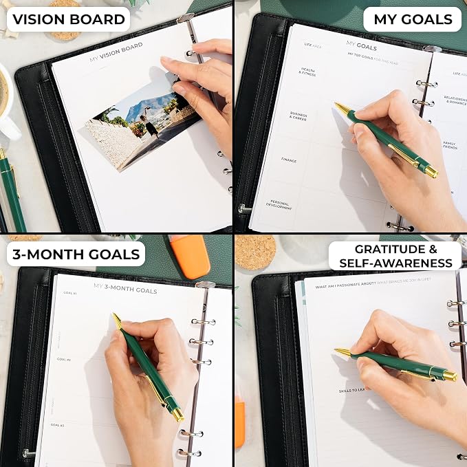 Clever Fox Weekly Planner Binder, Undated Daily A5 Eco Leather Black | 7 x 10 in with A5 pages, mini 3 ring portfolio organizer, work time manager, day runner, agenda book with monthly calendars - Image 6