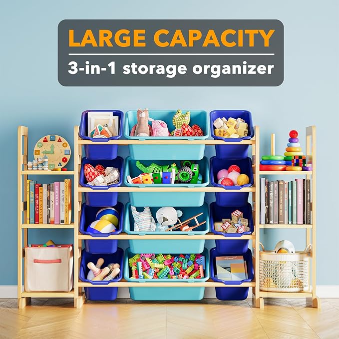 SpaceAid Toy Storage Organizer with 6 Shelves and 12 Bins, Toy Organizers Storage Bookshelf, Kids Bin Shelf Toys Box Bookcase for Bedroom Playroom Organization Room Decor, Blue and Navy Blue - Image 3