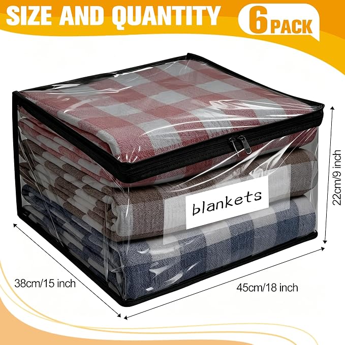 Plastic Storage Bags with Easy-Glide Zipper, Pack of 6, Durable Clear Vinyl Zippered Storage Bags for Clothes Sweaters Comforters Blankets Sheets Bedding (18 x 15 x 9 Inch, Transparent Black) - Image 2