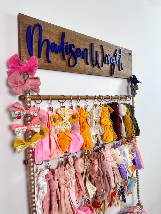 Personalized bow holder for girls hair bows with 3D wooden name,Custom name hair bow organizer for girls,Personalized baby girl gifts,Girl nursery decor,Baby shower gifts for girls - Image 4