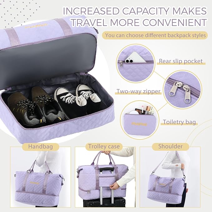 Dansydaisy Mama Hospital Bag for Women Labor Delivery,Purple | Travel Duffle Bag with Shoe Compartment and Toiletry Pouch Waterproof Weekender Bag for Women Pregnancy Overnight Gym Gift - Image 5