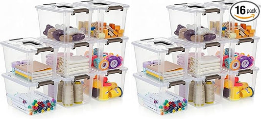 Citylife 16 Packs 6 QT Plastic Storage Bins with Latching Lids Clear Storage Box with handle Stackable Storage Containers for Organizing Snacks, Crafts, Toys, Tools by Unknown