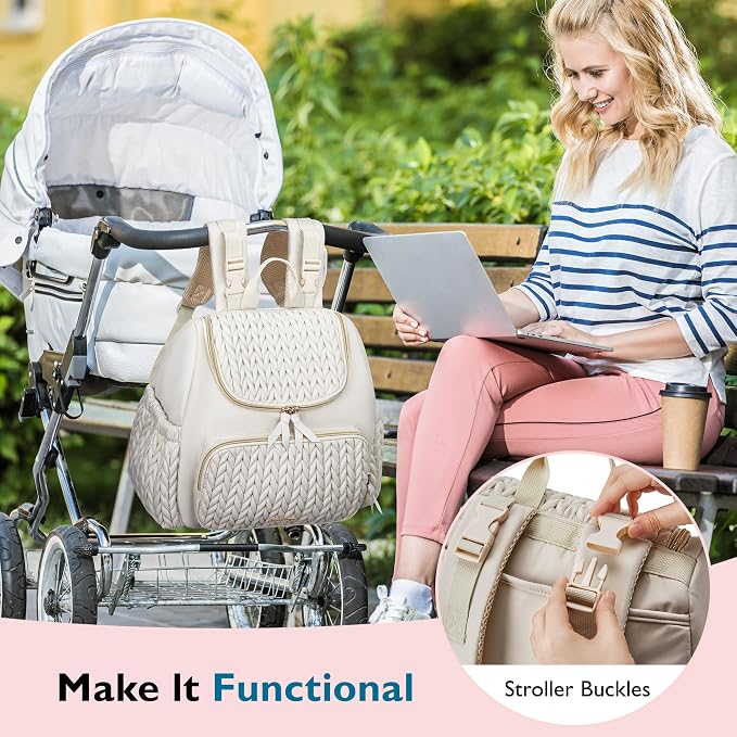 mommore Diaper Bag Backpack, Stylish Mini Baby Bag with Changing Pad | Insulated Pockets & Stroller Straps Small Diaper Backpack Compact Maternity Bag for Baby Essentials, Hospital & Daily Work - Image 2