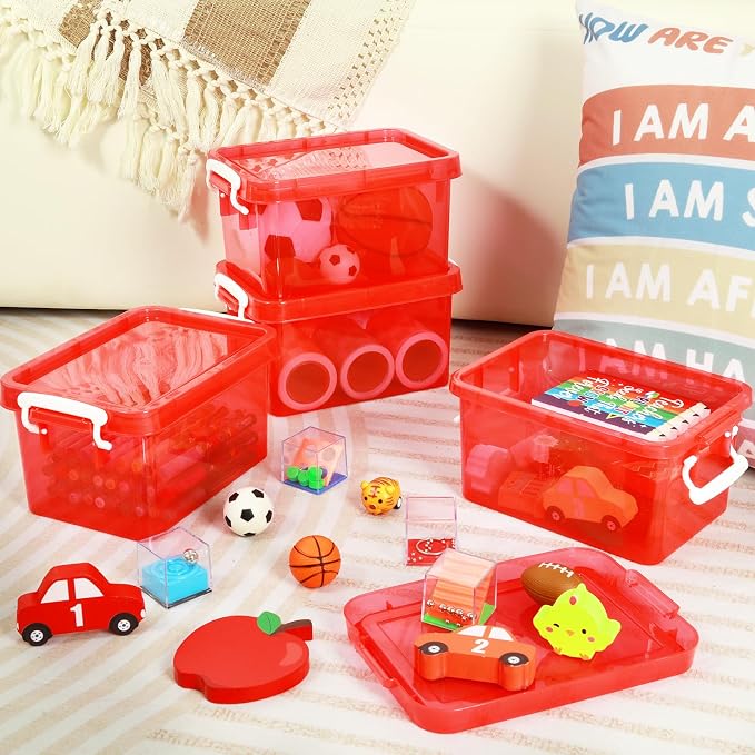 6 Pack 4 Quart Colorful Plastic Storage Bins with Lids Stackable Storage Bins with Latching Lids Handle Clear Colored Storage Organizer Bins for Home Office Pantry Containers(6 Red) - Image 4