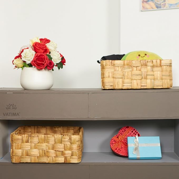 Vatima Jumbo Wicker Storage Basket, Large Hyacinth Organizer, 16.9x12.1x7.1H Inches - Ideal for Home Shelving and Pantry Storage - Image 5