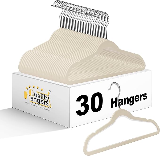 Quality Kids Plastic 30 Pack Non Velvet Non-Flocked Thin Compact Children's Hangers Swivel Hook for Shirts Blouse Coats (Ivory, 30) by QualityHangers