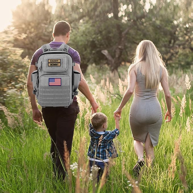SHARKMOUTH Baby Diaper Bag for Dad - Military Diaper Backpack with Patches for Outdoor Hiking Travel Camping Park - Baby Shower Gifts Gray - Image 7