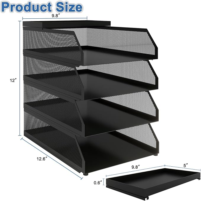 Natwind 4-Tier Stackable Metal Mesh Desk Paper Tray Organizer,Black | Desktop Accessories for Office Supplies, Letter Tray For Paper Storage ,File Document Holder For Home School Classroom - Image 2