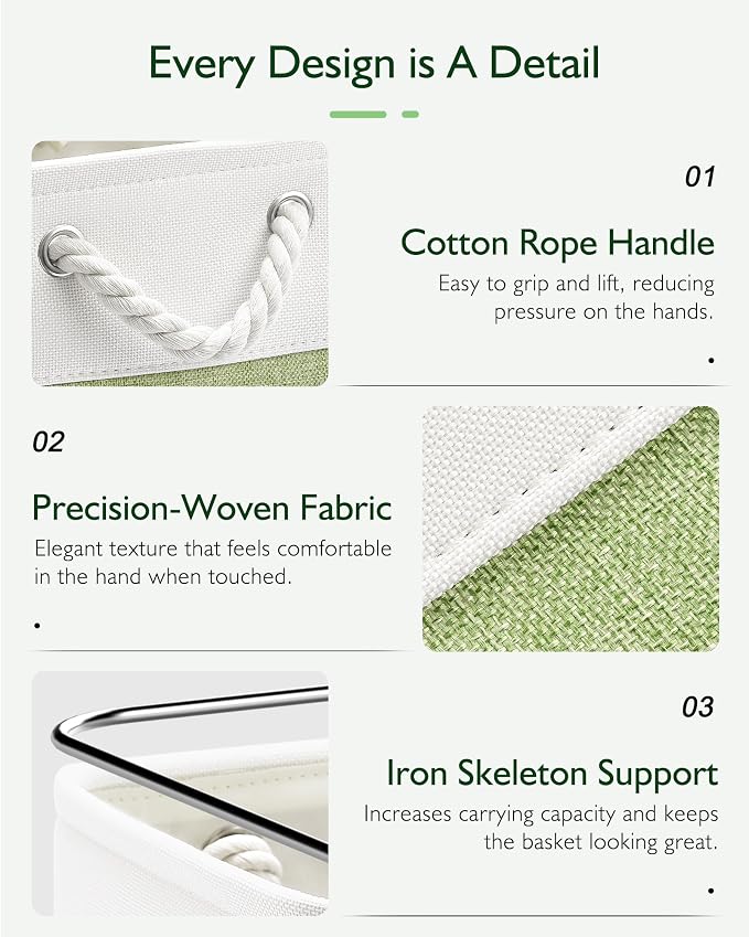 Patvingot 11-Inch Fabric Cube Storage Bins with Handles,6 Pack,Foldable | For cube shelves and closets,keeps grouped for everyday access,reinforced opening and fold-flat storage,white and green - Image 4