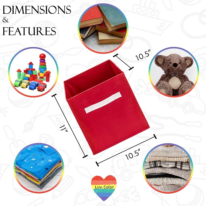 Rainbow Bins Organization Set of Six 10.5 X 10.5 Cube Storage Bins for Bedroom, Classroom, Playroom or Cube Organizer - Image 4