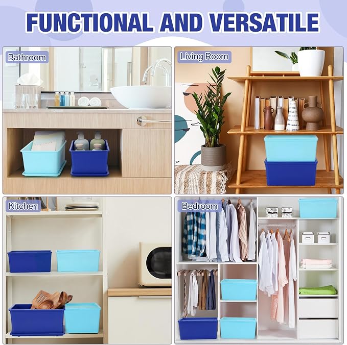 6 Pcs Small Plastic Storage Bins with Lids,Blue Series - Image 4