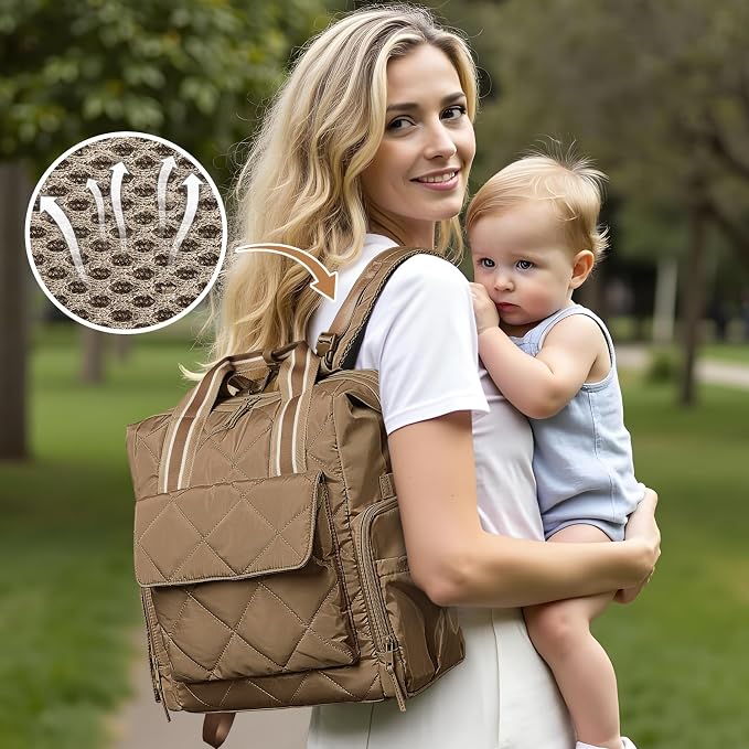 Omanmoli Diaper Bag Backpack Quilted Baby Bag Travel Breast Pump Backpack | 11 Organizing Pouches,Large Insulated Cooler Compartment,Wipe Pocket,Insulated Pocket,Stroller Straps,Changing Pad - Image 7